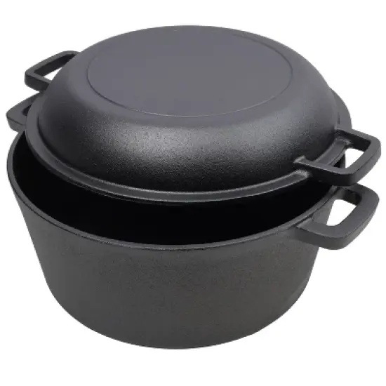 2 in 1 Pre-Seasoned Cast Iron Dutch Oven With Dual Handles, Outdoor Camping Deep Pot for BBQ Baking, 5 Quart.With 2pcs Silicone Handel Covers image {3}