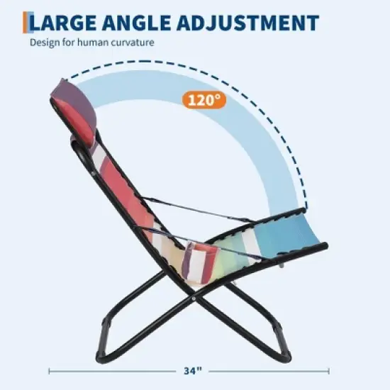 Folding Beach Chair with Headrest, Portable Lightweight Recliner Chair for Camping, Poolside, Outdoors, Travel, Multicolor image {5}
