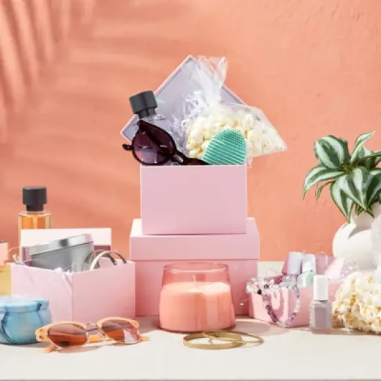 Stockroom Plus 4 Pack Square Nesting Gift Boxes, Decorative Boxes with Lids in 4 Assorted Sizes for Wedding, Bridal Shower, Baby Shower, Pink image {2}