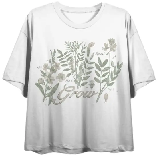 Vintage Botanical Grow Crew Neck Short Sleeve Women's White Crop T-shirt image {2}