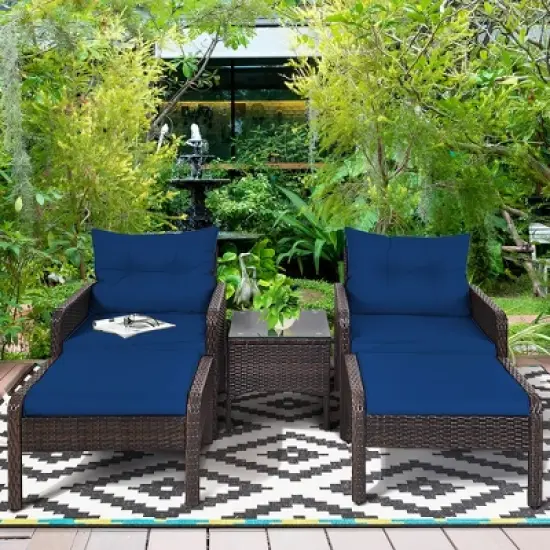 Costway 5 PCS Patio Rattan Wicker Furniture Set Sofa Ottoman Coffee Table Cushioned image {7}
