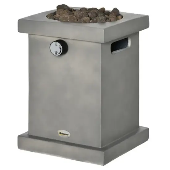 Outsunny Portable Outdoor Propane Fire Pit, Small Tabletop Fireplace, 10 Inch Square Gas Firebowl, 10,000 BTU, w/ Lava Rocks for Patio, Light Gray image {3}