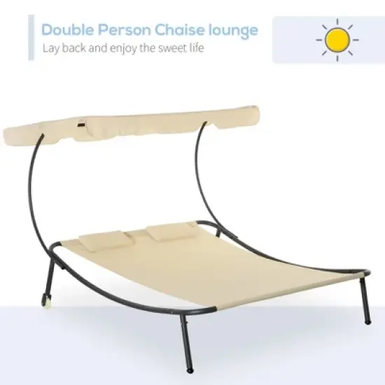 Resenkos Patio Double Chaise Lounge Chair, Outdoor Wheeled Hammock Daybed With Adjustable Canopy and Pillow, image {9}