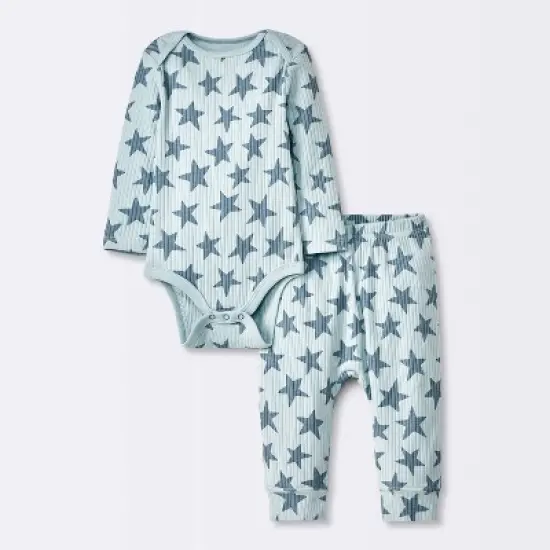 Baby 2pc Stars Wide Ribbed Top & Bottom Set - Cloud Island&trade; Blue image {4}