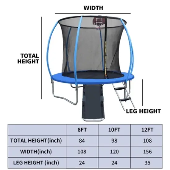 NAYSAYE Trampoline 10FT with Slide Basket Board and Safety Net for Outdoor Fun for Kids Backyard, Black and Blue, 50"*19.29"*14.57" image {4}