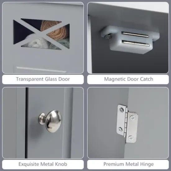 Tangkula Bathroom Cabinet Free Standing Storage Side Table Organizer Adjustable Grey image {5}