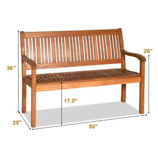 Tangkula Outdoor Eucalyptus Wood Park Bench Loveseat Chair with Armrest image {2}