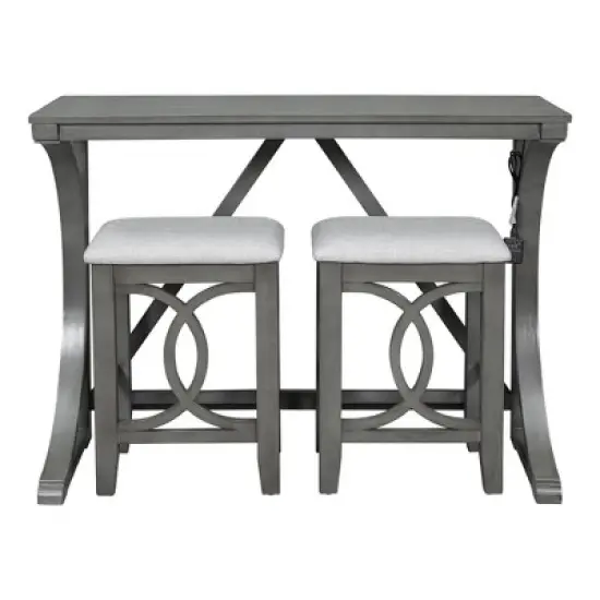 Farmhouse 3-Piece Counter Height Dining Table Set with USB Port and Upholstered Stools-ModernLuxe image {6}