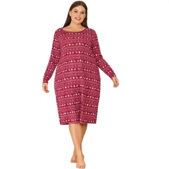 Agnes Orinda Women's Plus Size Comfy Long Sleeve Sleep Dress Nightgown image {2}