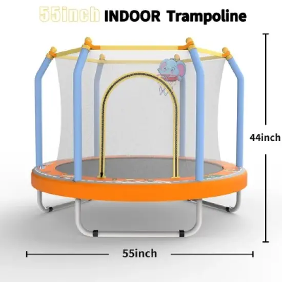 INFURNIC Trampolines Kids Indoor Outdoor Trampoline with Safety Net and Basketball Hoop for Active Play, Orange, 55"*55"*44" image {2}