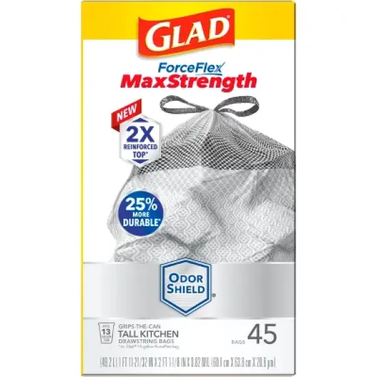 Glad ForceFlex MaxStrength Drawstring Odor Shield Trash Bags - 13gal - 45ct image {12}
