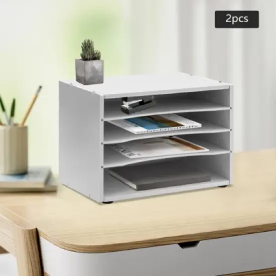 YIYIBYUS 24-Slot Desktop Organizer, Desktop File Holder, File Organizer, White image {1}