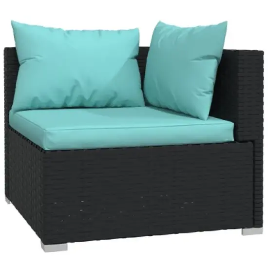 vidaXL 3 Piece Patio Lounge Set with Cushions Black Poly Rattan image {4}