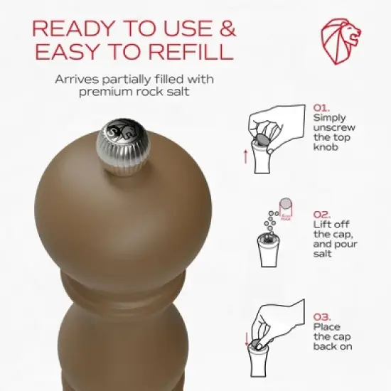 Peugeot Paris u'Select 7-inch Salt Mill - Manual Rock Salt Mill with Adjustable Precision Grinding, Stainless Steel & Beechwood - (Mocha) image {4}