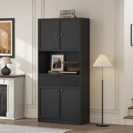 Kitchen Pantry Cabinet, 70" Tall Pantry Storage Cabinet with Countertop, Fluted Tall Cabinets with Doors and Drawer, Freestanding Cupboard image {7}