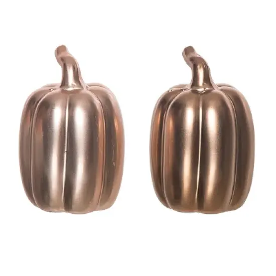 Transpac Harvest Gold Metallic Pumpkin Dolomite Salt and Pepper Shakers Collectables Gold 3.75 in. Set of 2 image {5}