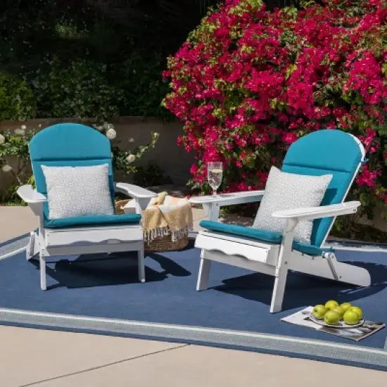 Malibu 2pk Acacia Adirondack Chairs - White/Teal - Christopher Knight Home image {1}