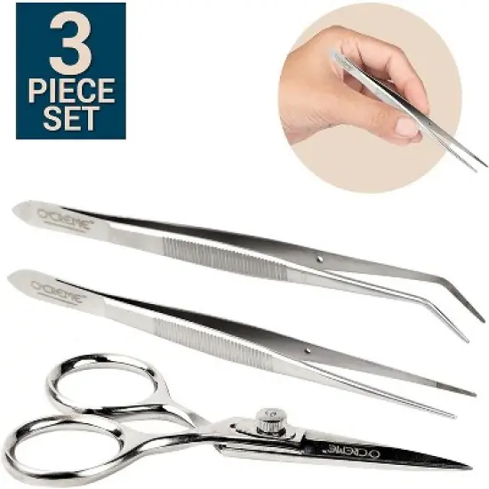 O'Creme Stainless Steel Precision Kitchen Culinary Fine-Tip Tweezer Tongs, Set of 3 image {6}