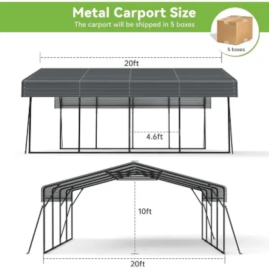 Real Relax Heavy Duty Metal Carport, Outdoor Garage Car Shelter Shade with Heavier Metal Frame, Galvanized Metal Roof for Car and Boats, Grey image {5}