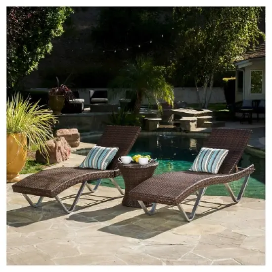 San Marco 3pc Wicker Patio Chaise Lounge Set - Multi Brown - Christopher Knight Home image {2}