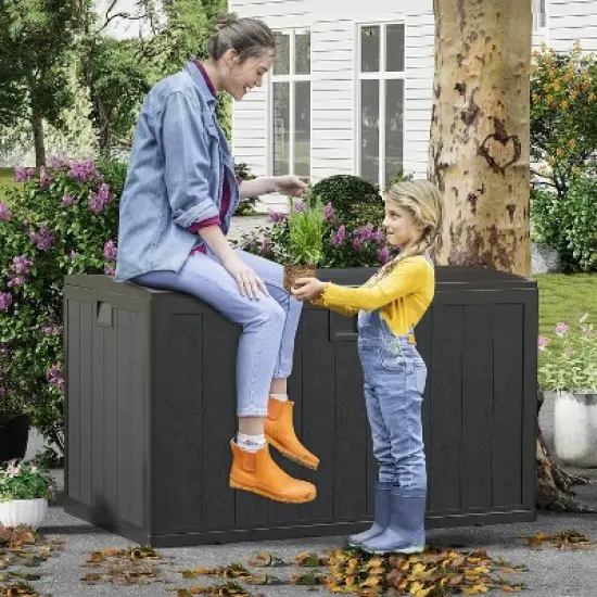 130 Gallon Large Resin Deck Box, Weatherproof Outdoor Storage Bin with Lid and Side Handles for Garden Pool , Patio Cushions, Backyard Furniture image {4}