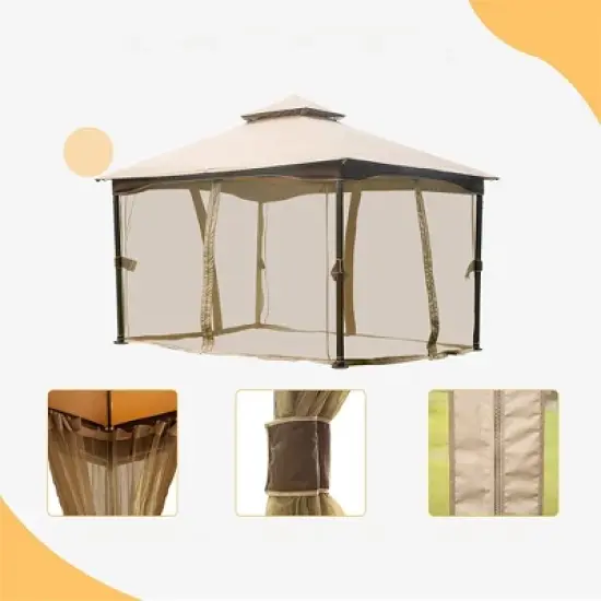 DSVIMOY Canopies and Gazebos, Outdoor Gazebo with Mosquito Netting, Gazebo Canopy Tent for Deck Backyard Garden, Brown, 156"*120"*120" image {4}