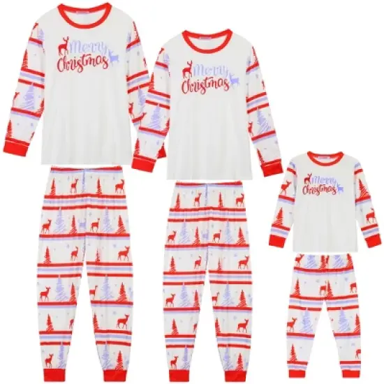 cheibear Christmas Sleepwear Long Sleeve Tee with Pants Lounge Holiday Family Pajama Sets Red-White image {4}