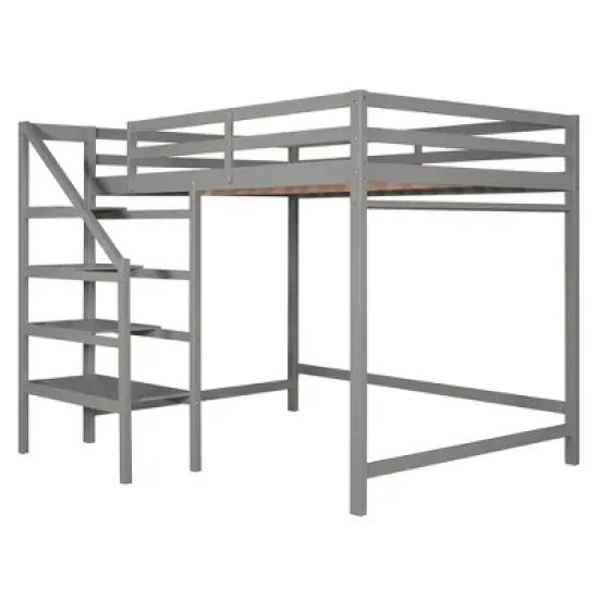 Full Size Loft Bed with Staircase And Safety Guardrails Gray/White-ModernLuxe image {11}