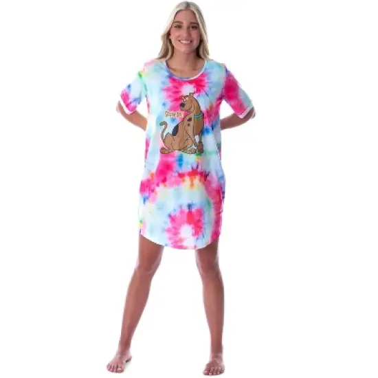 Scooby-Doo Women's Cartoon Graphic Tie Dye Nightgown Sleep Shirt Pajama Multicolored image {4}