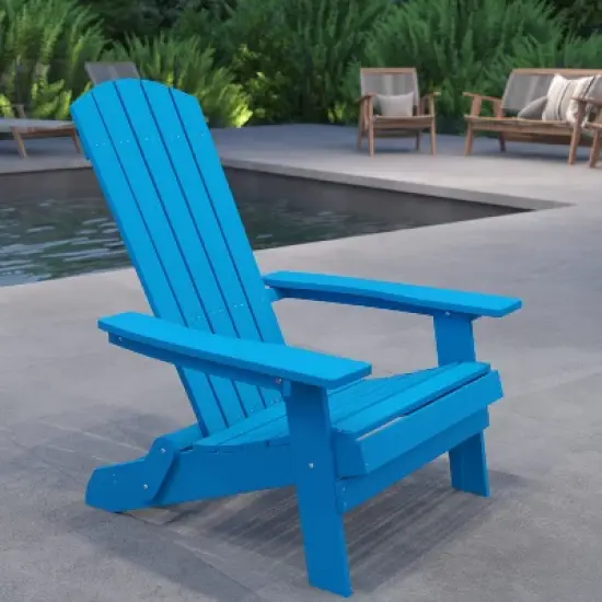 Merrick Lane Poly Resin Folding Adirondack Lounge Chair - All-Weather Indoor/Outdoor Patio Chair image {1}