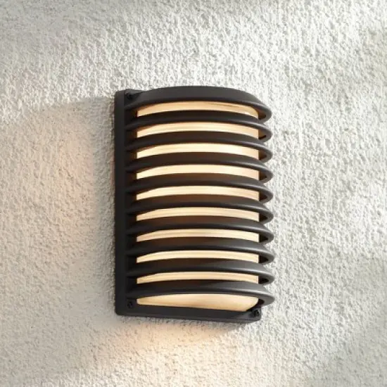 John Timberland Modern Industrial Outdoor Wall Light Fixture Black Grid 10" Frosted Glass for Post Exterior Barn Deck House Porch Yard Posts Patio image {6}