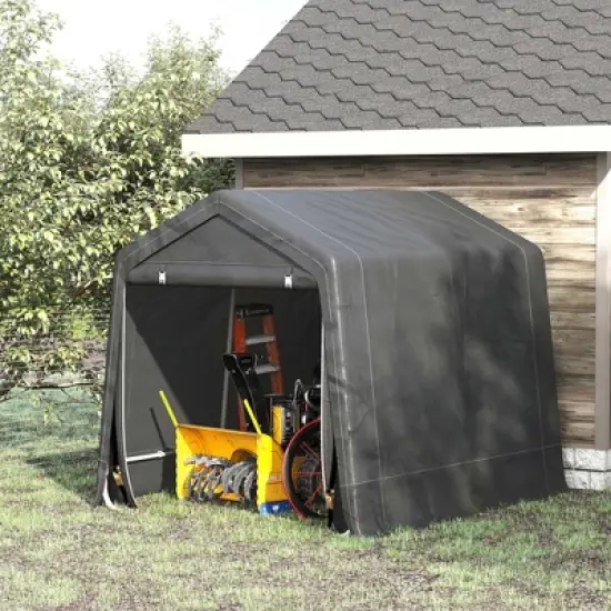Outsunny Garden Storage Tent, Heavy Duty Bike Shed, Patio Storage Shelter w/ Metal Frame and Double Zipper Doors, Dark Grey image {1}