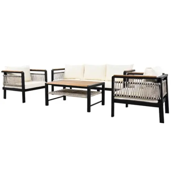 TIRAMISUBEST 4-Piece Outdoor Sectional Sofa Set,5-Person Patio Conversation Set with Cushions & Coffee Table for Garden,Balcony image {15}