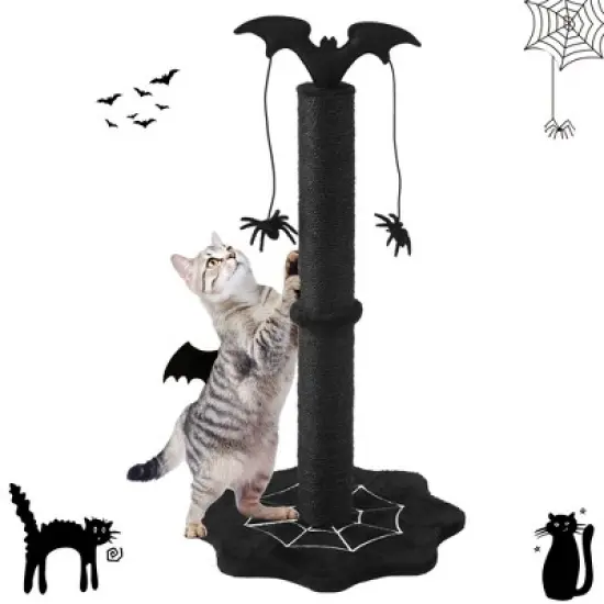 Heynemo 25" Halloween-Themed Cat Scratching Post, Sisal Cat Scratcher with Interactive Hanging Spider Toys, Monster Scratch Pole for Indoor Cats image {9}