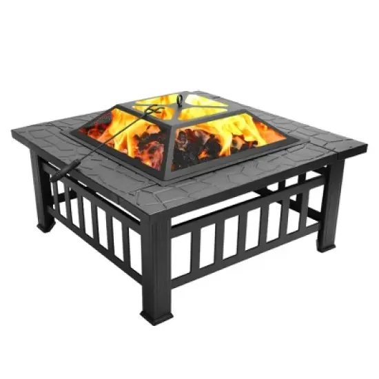 Fire Pit Table 32in Square Metal Firepit Stove Backyard Patio Garden Fireplace for Camping, Outdoor Heating, Bonfire and Picnic image {1}