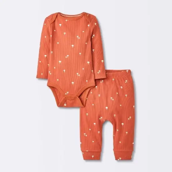Baby 2pc Neutral Mushroom Wide Ribbed Top & Bottom Set - Cloud Island&trade; Rust image {4}