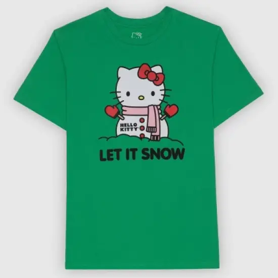 Men's Hello Kitty Let It Snow Short Sleeve Graphic T-Shirt - Green image {3}