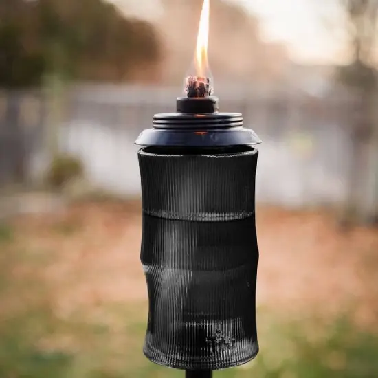 TIKI 68" 2pk Carved Torch Glass Black image {1}
