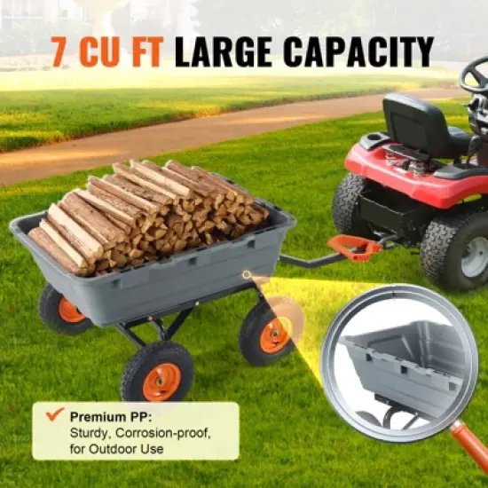VEVOR Garden Cart, Durable Poly Dump Cart with Simple Assembly Steel Frame, Versatile Dump Wagon with Dual-Function Handle image {4}