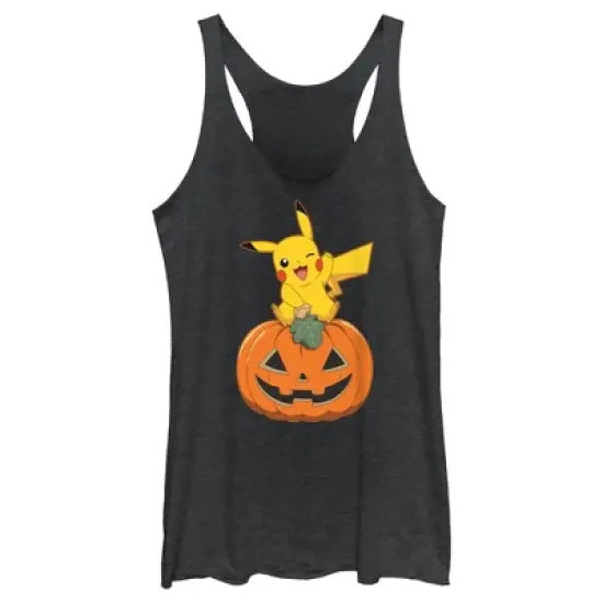 Women's Pokemon Halloween Jack-O'-Lantern Pikachu Racerback Tank Top image {3}