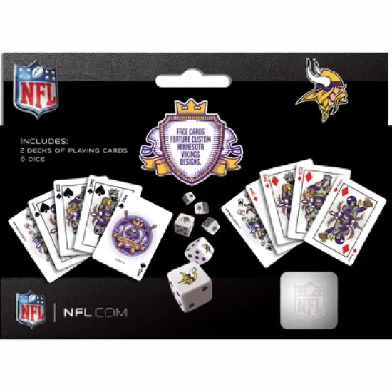 MasterPieces Officially Licensed NFL Minnesota Vikings 2-Pack Playing cards & Dice set for Adults image {3}