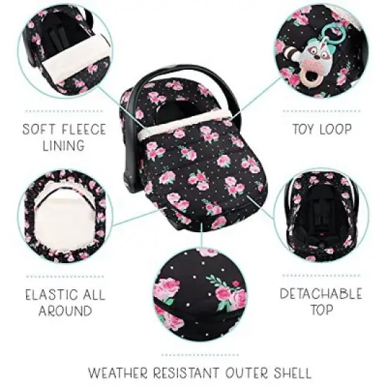 The Peanutshell Seasonal Car Seat Cover, Floral Rose, Black/Pink image {3}
