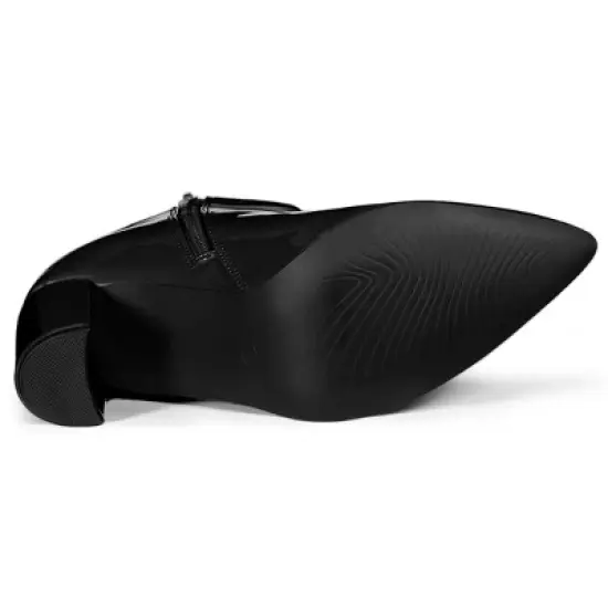 Allegra K Women's Pointed Toe Zip Chunky Heels Ankle Boots image {5}