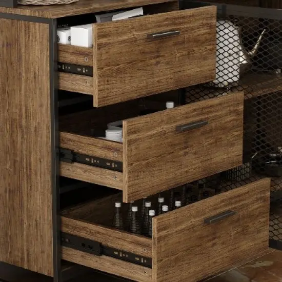 Famapy 59 in. W Kitchen Wood Buffet Sideboard Pantry Cabinet For Dining Room with Metal MDoors 3-Drawers Shelves image {9}