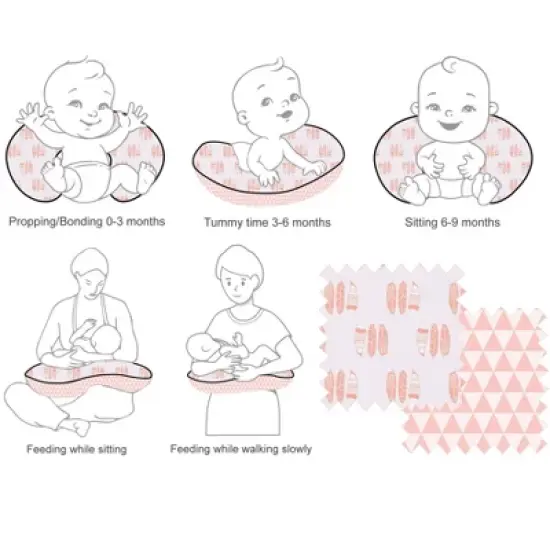 Bacati - 3 pc Olivia Tribal Coral/Navy Feathers/Triangles Muslin Hugster Feeding & Infant Support Nursing Pillow with 2 removable zippered covers image {4}