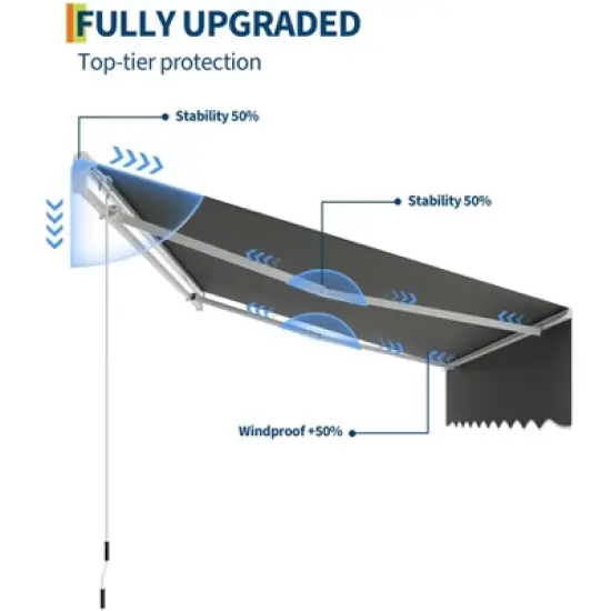 Manual Retractable Awning - Waterproof Sun Shade Patio Awning, Aluminum Frame, 280g Polyester Fabric, Adjustable Roll Out Awning for House Deck Porch image {3}