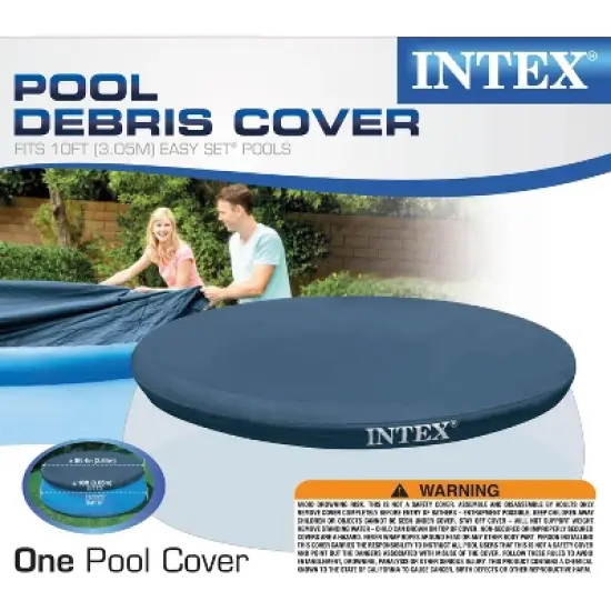 Intex 10 Foot Easy Set Round Durable Above Ground Swimming Pool Debris Vinyl Cover with 12 Inch Overhang and Drain Holes, Blue image {4}