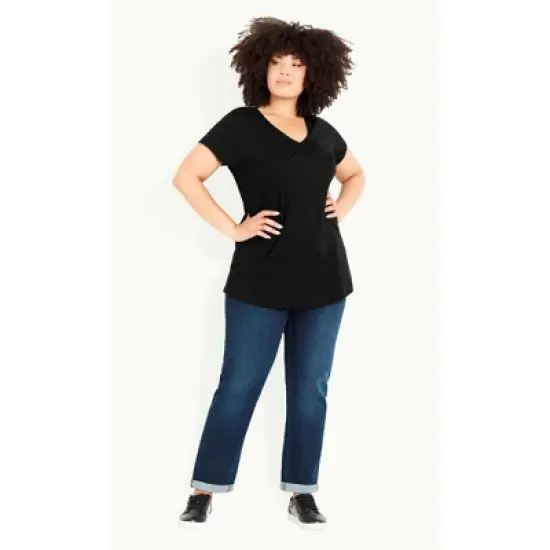 Women's Plus Size Cotton Gather V Top - black | EVANS image {6}