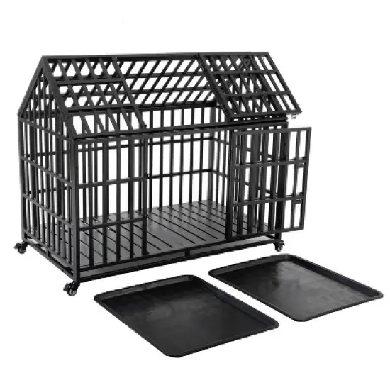 52" Heavy Duty Dog Crate Large Dog cage Strong Metal Dog Kennels and Crates for Large Dogs image {10}