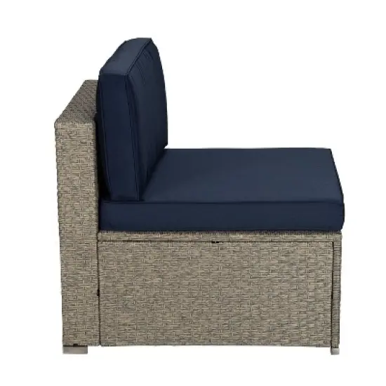 5pc Outdoor Rattan Wicker Sectional Conversation Set with Cushions - Gray/Navy - GODEER image {9}